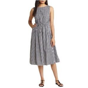 Beachlunchlounge Cotton Blend Gingham Cutout Back Black & White Midi Dress S/P
